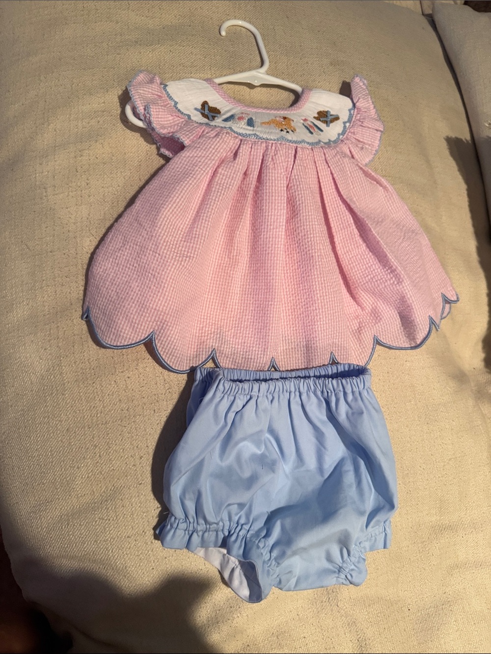 Pink Smocked Top & Light Blue Bloomers Girls' Matching Set